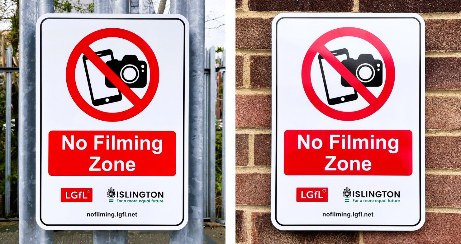 LGfl and London Borough of Islington No Filming Zone Sign