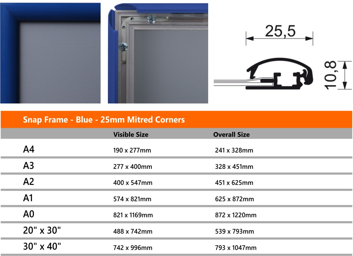 Snap Frame - Blue - 25mm Profile - Signs 4 Schools